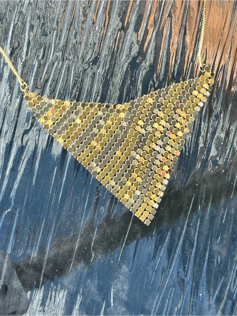 Vintage 1970’s Dead-Stock Hong Kong 2-Tone Mesh Bib Necklace